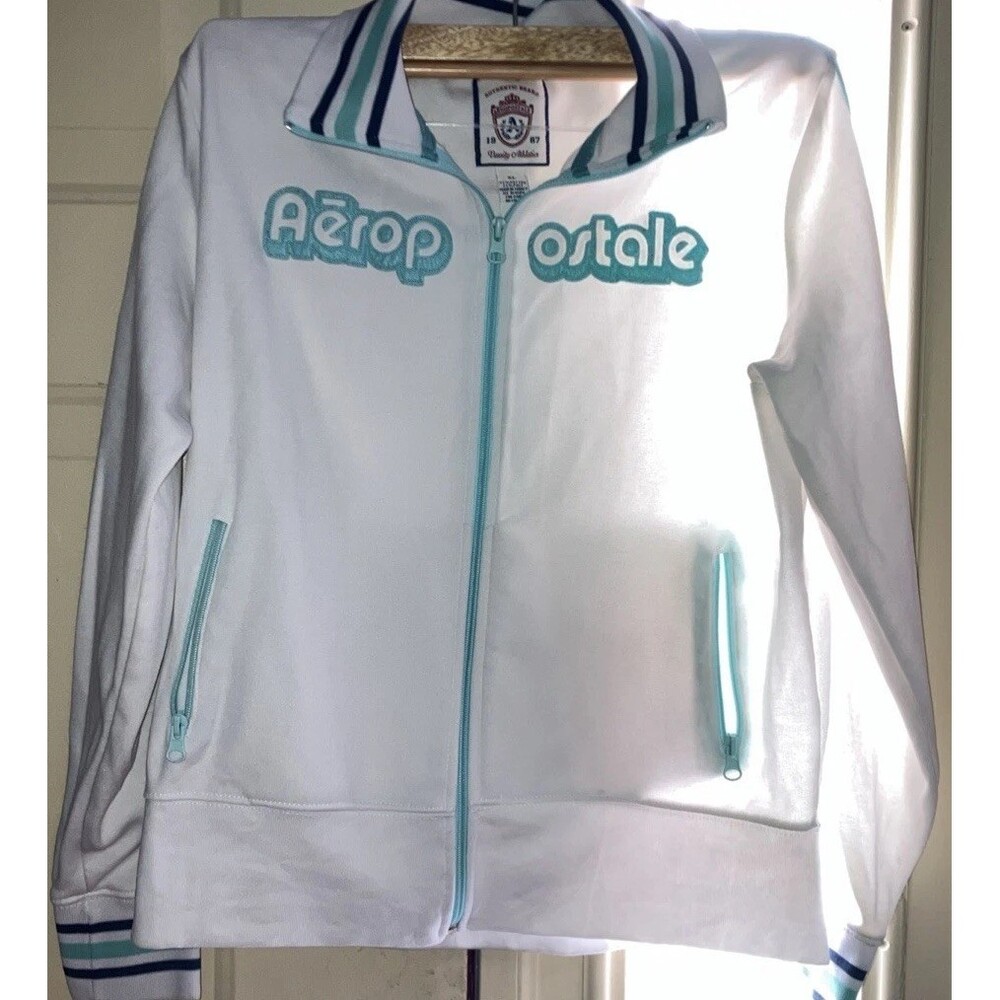 Aeropostale Varsity Women’s Jacket XL White Blue Full Zip Light 80s 90s Vintage